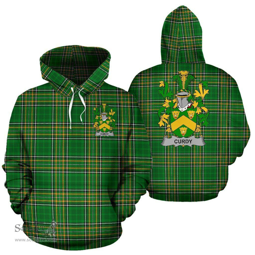 Scottish Curdy or McCurdy Coat of Arms Family Crest Ireland Hoodie Irish National Tartan Irish County Hoodie