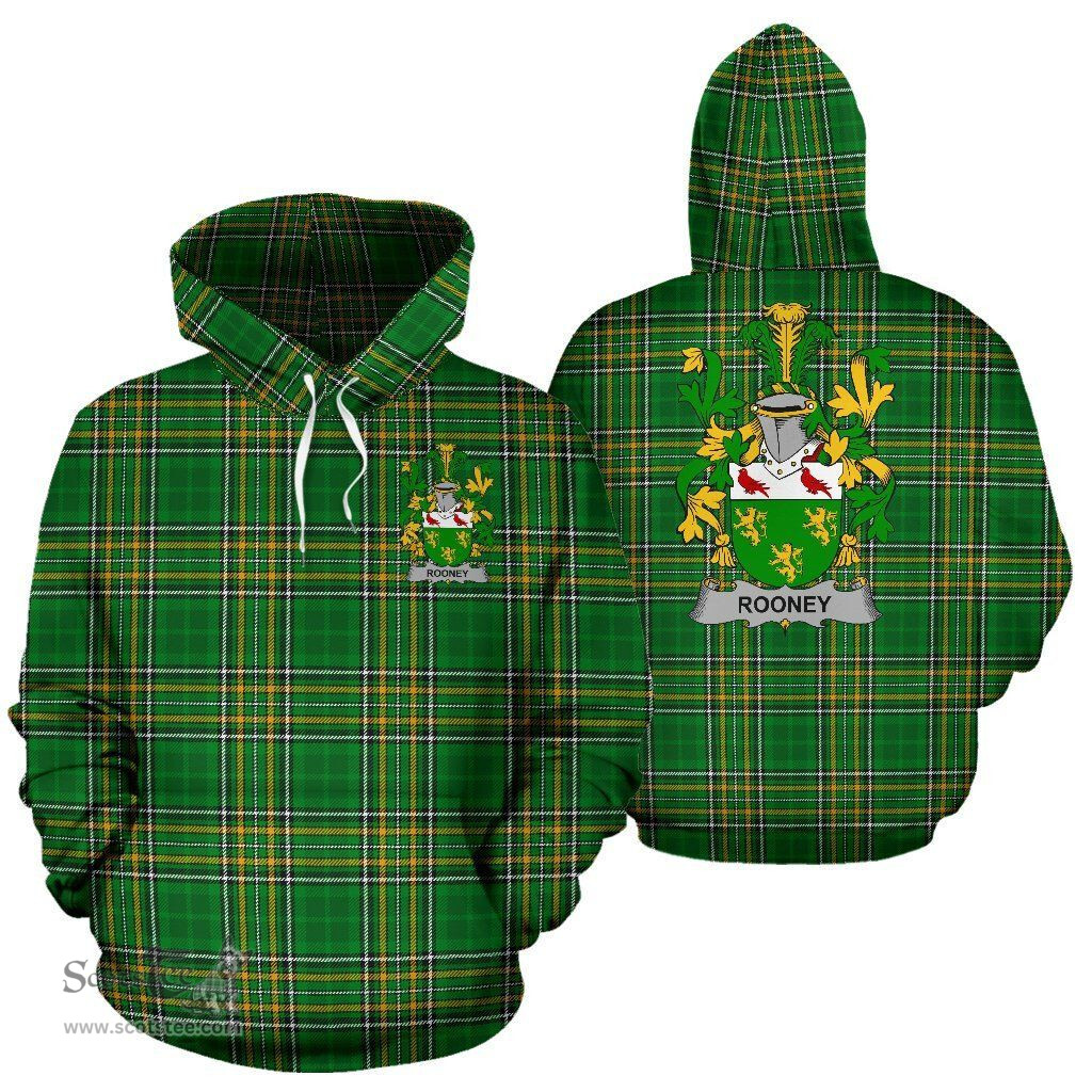 Scottish Rooney or O'Rooney Coat of Arms Family Crest Ireland Hoodie Irish National Tartan Irish County Hoodie