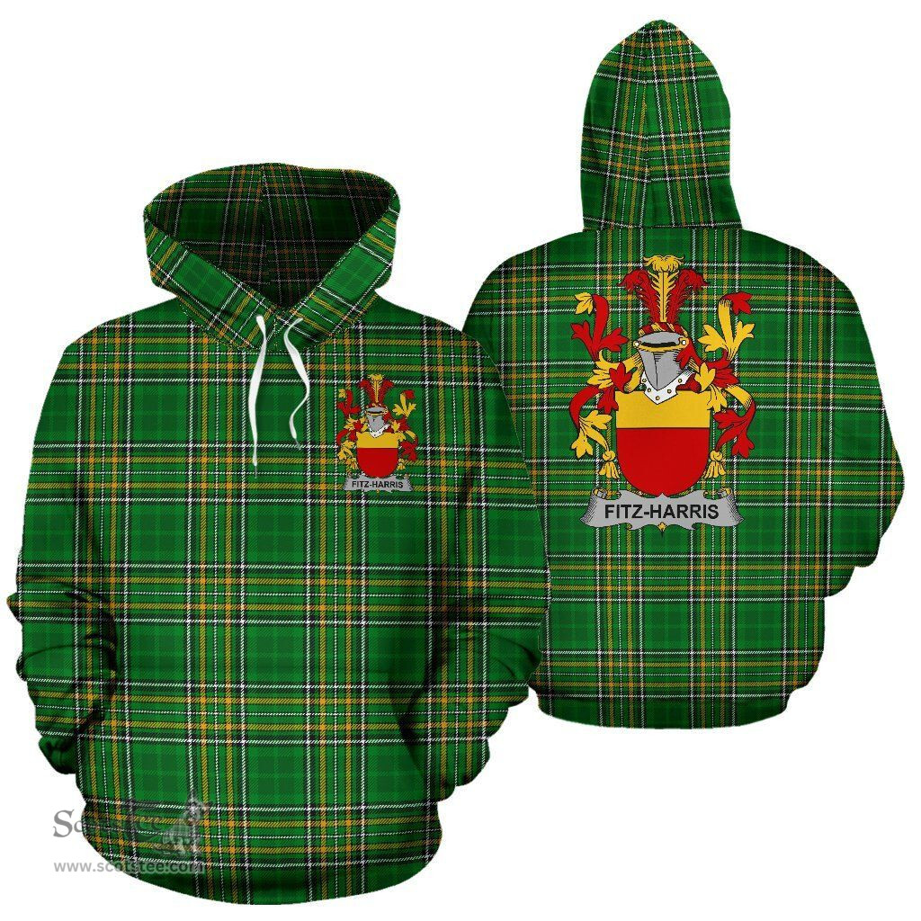 Scottish Fitz-Harris Coat of Arms Family Crest Ireland Hoodie Irish National Tartan Irish County Hoodie