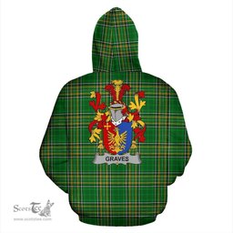 Scottish Graves or Greaves Coat of Arms Family Crest Ireland Hoodie Irish National Tartan Irish County Hoodie
