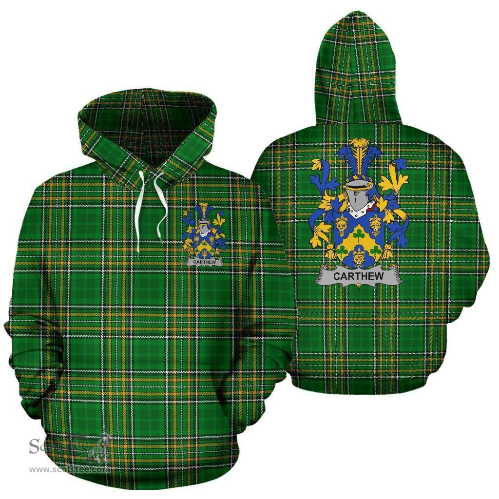 Scottish Carthew Coat of Arms Family Crest Ireland Hoodie Irish National Tartan Irish County Hoodie