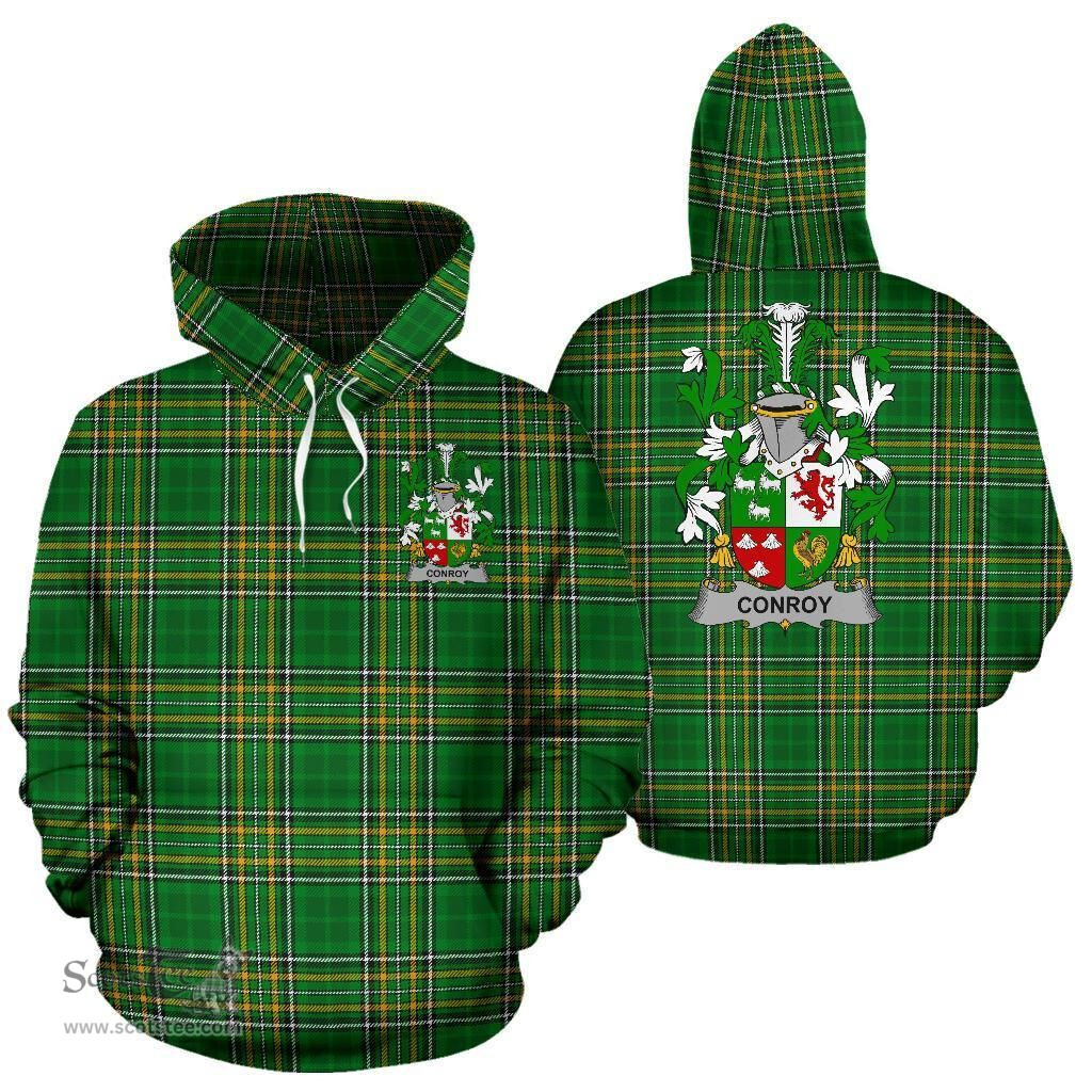 Scottish Conroy or O'Conry Coat of Arms Family Crest Ireland Hoodie Irish National Tartan Irish County Hoodie