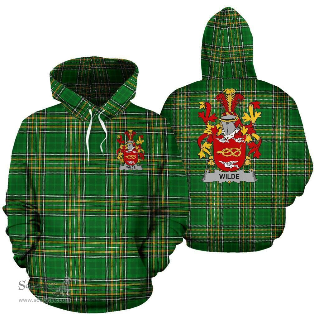 Scottish Wilde Coat of Arms Family Crest Ireland Hoodie Irish National Tartan Irish County Hoodie
