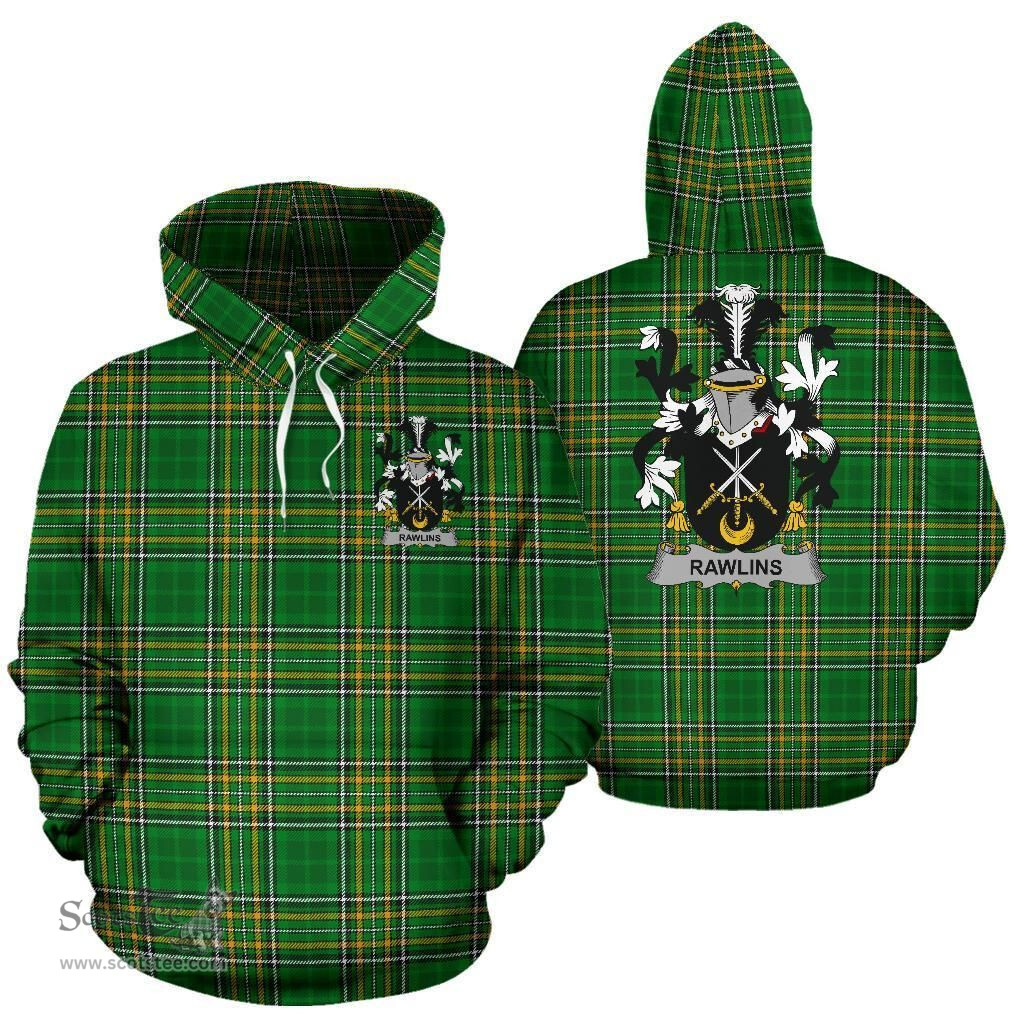 Scottish Rawlins Coat of Arms Family Crest Ireland Hoodie Irish National Tartan Irish County Hoodie