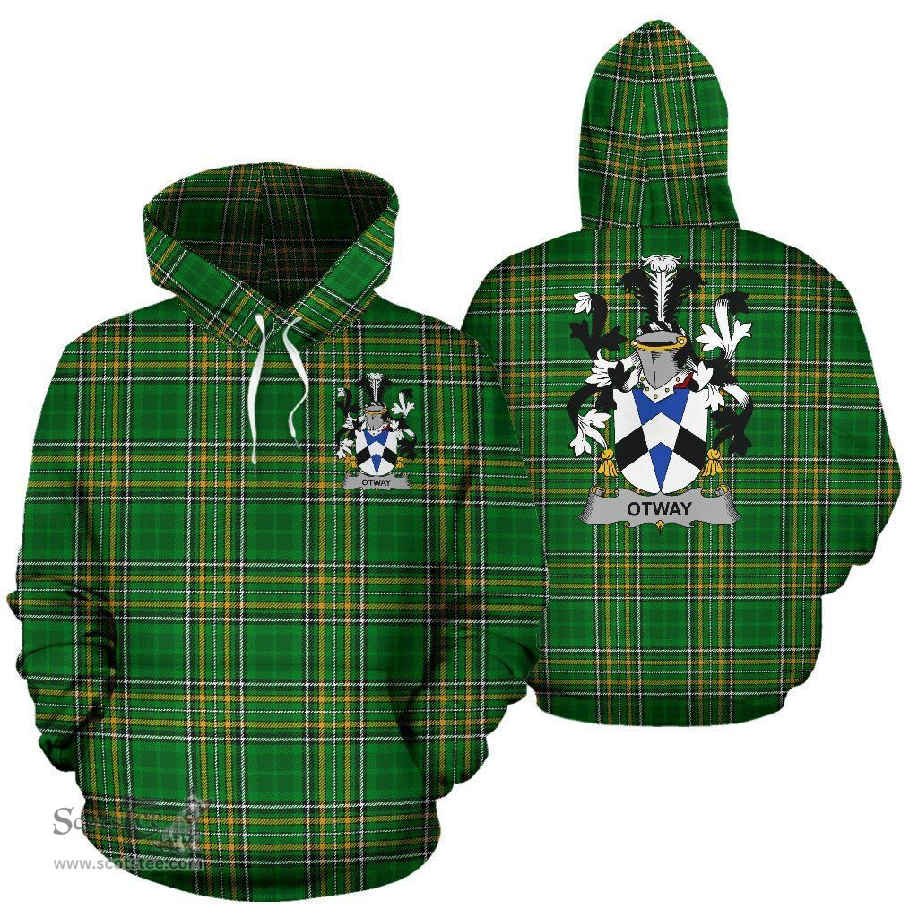 Scottish Otway Coat of Arms Family Crest Ireland Hoodie Irish National Tartan Irish County Hoodie
