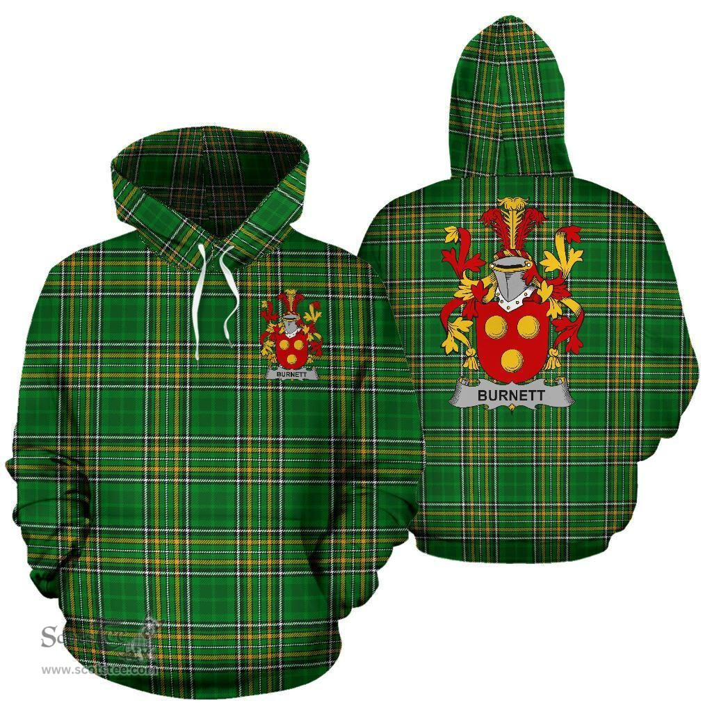 Scottish Burnett Coat of Arms Family Crest Ireland Hoodie Irish National Tartan Irish County Hoodie