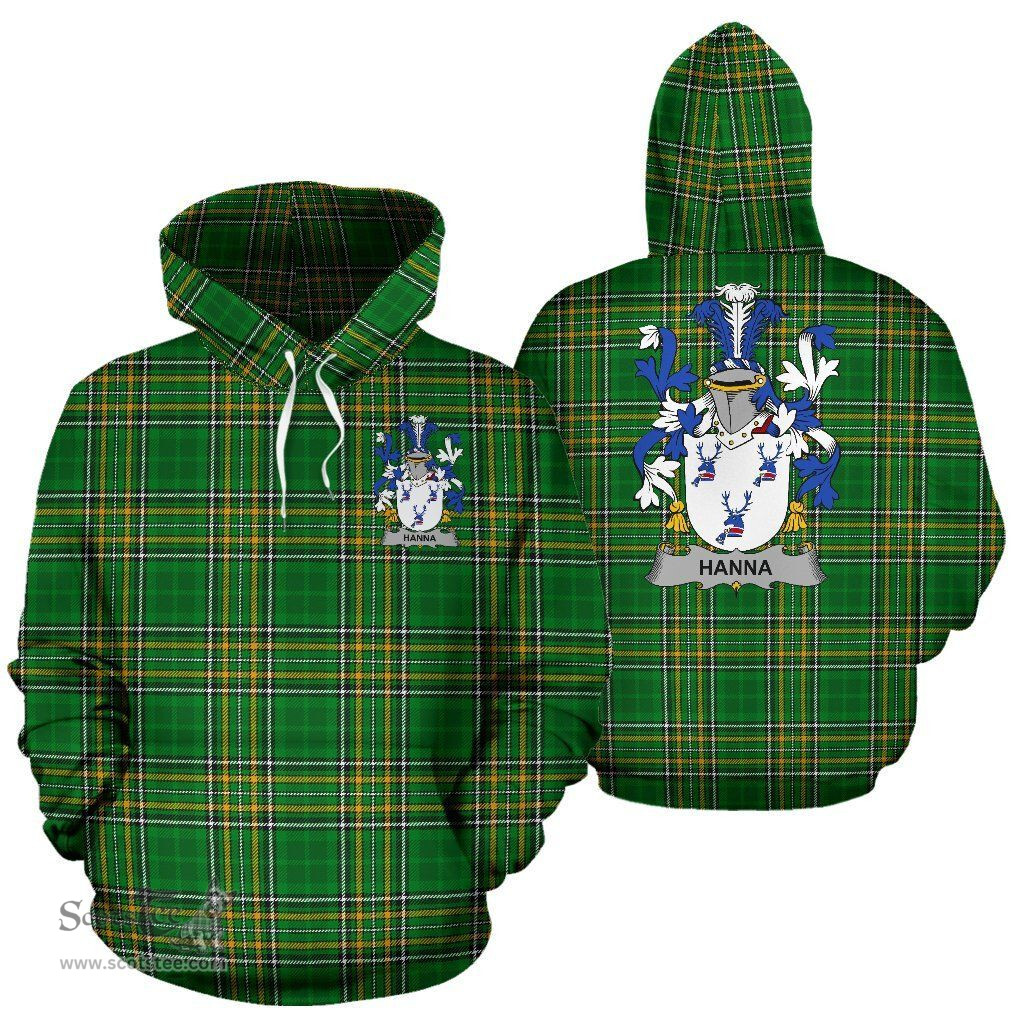Scottish Hanna or O'Hanna Coat of Arms Family Crest Ireland Hoodie Irish National Tartan Irish County Hoodie