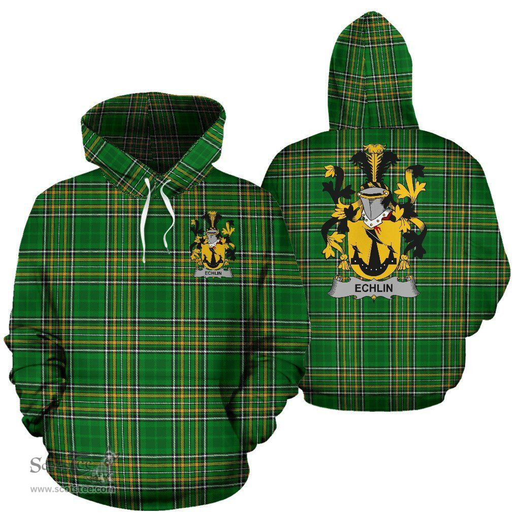 Scottish Echlin Coat of Arms Family Crest Ireland Hoodie Irish National Tartan Irish County Hoodie