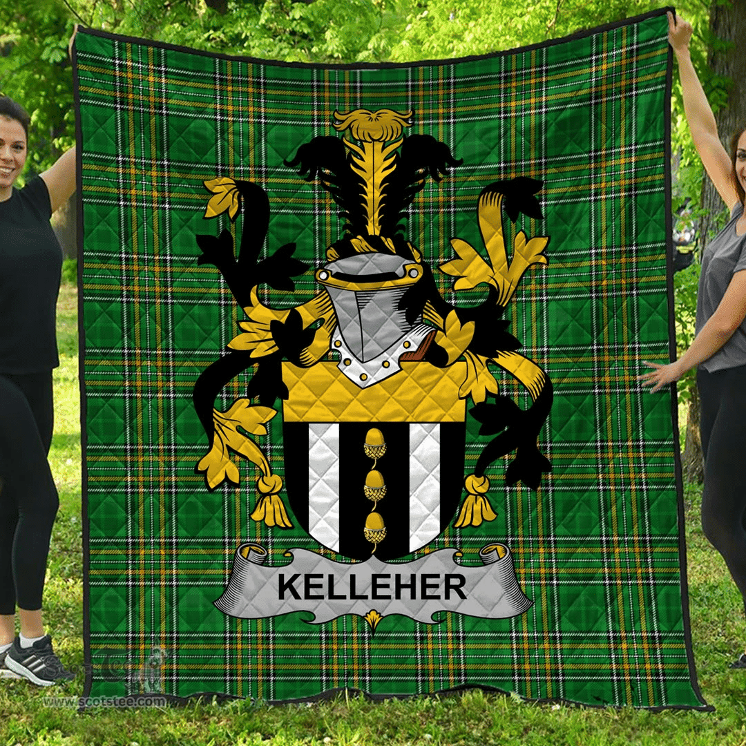 Scottish Kelleher Or O'Kelleher Irish Coat of Arms Family Crest Quilt Irish National Tartan Irish County Quilts