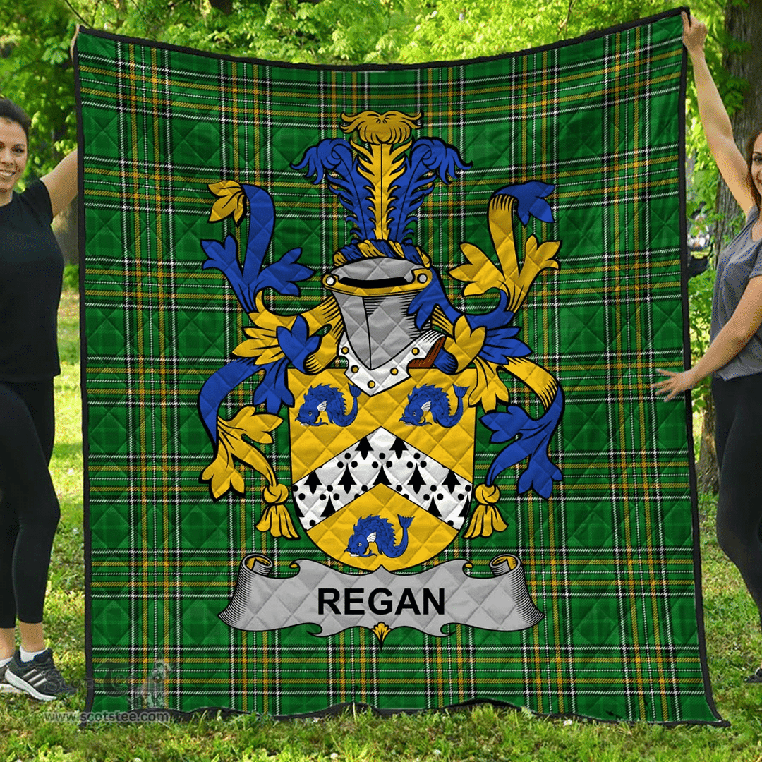 Scottish Regan Or O'Regan Irish Coat of Arms Family Crest Quilt Irish National Tartan Irish County Quilts