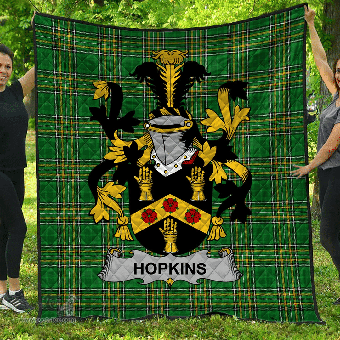 Scottish Hopkins Irish Coat of Arms Family Crest Quilt Irish National Tartan Irish County Quilts