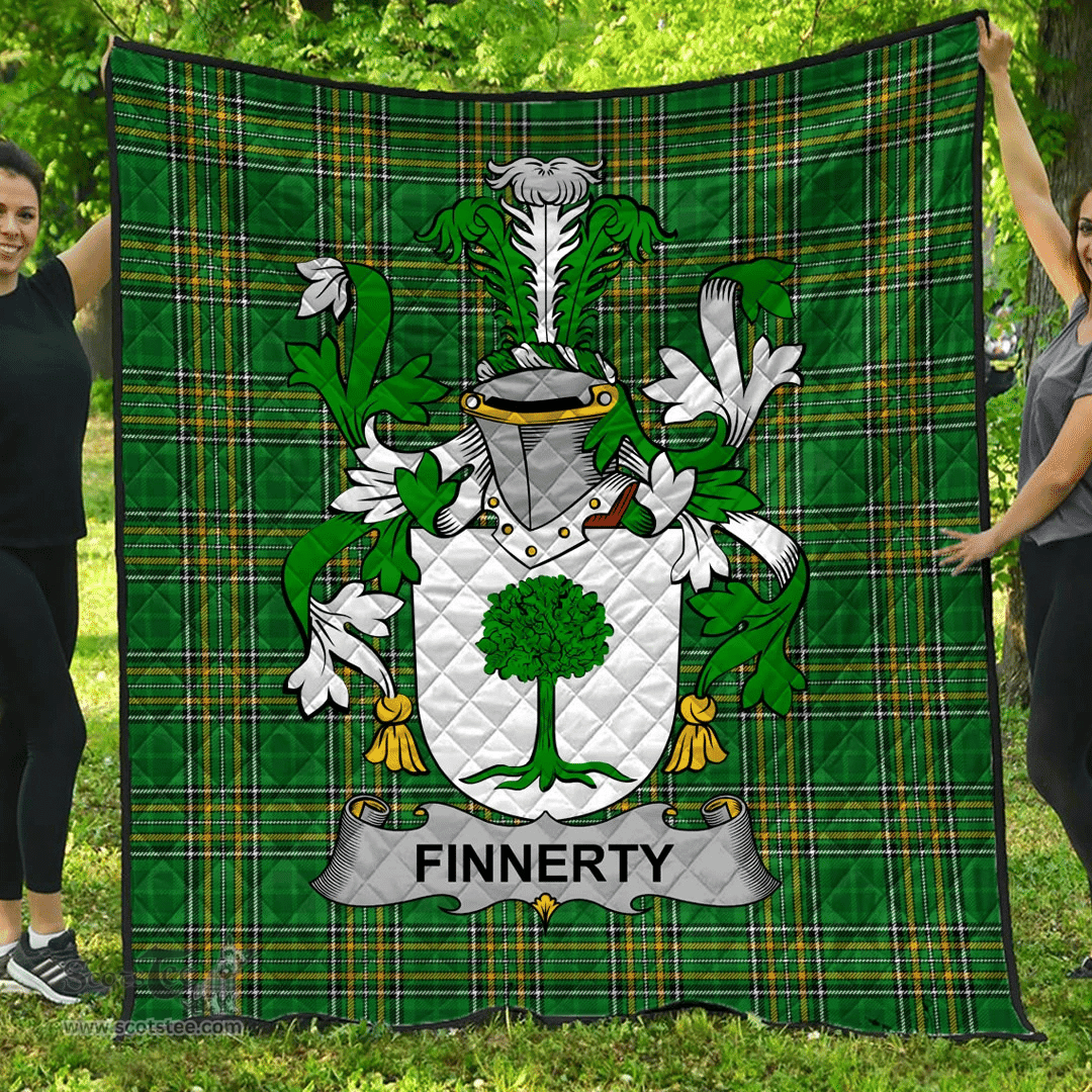 Scottish Finnerty Or O'Finaghty Irish Coat of Arms Family Crest Quilt Irish National Tartan Irish County Quilts