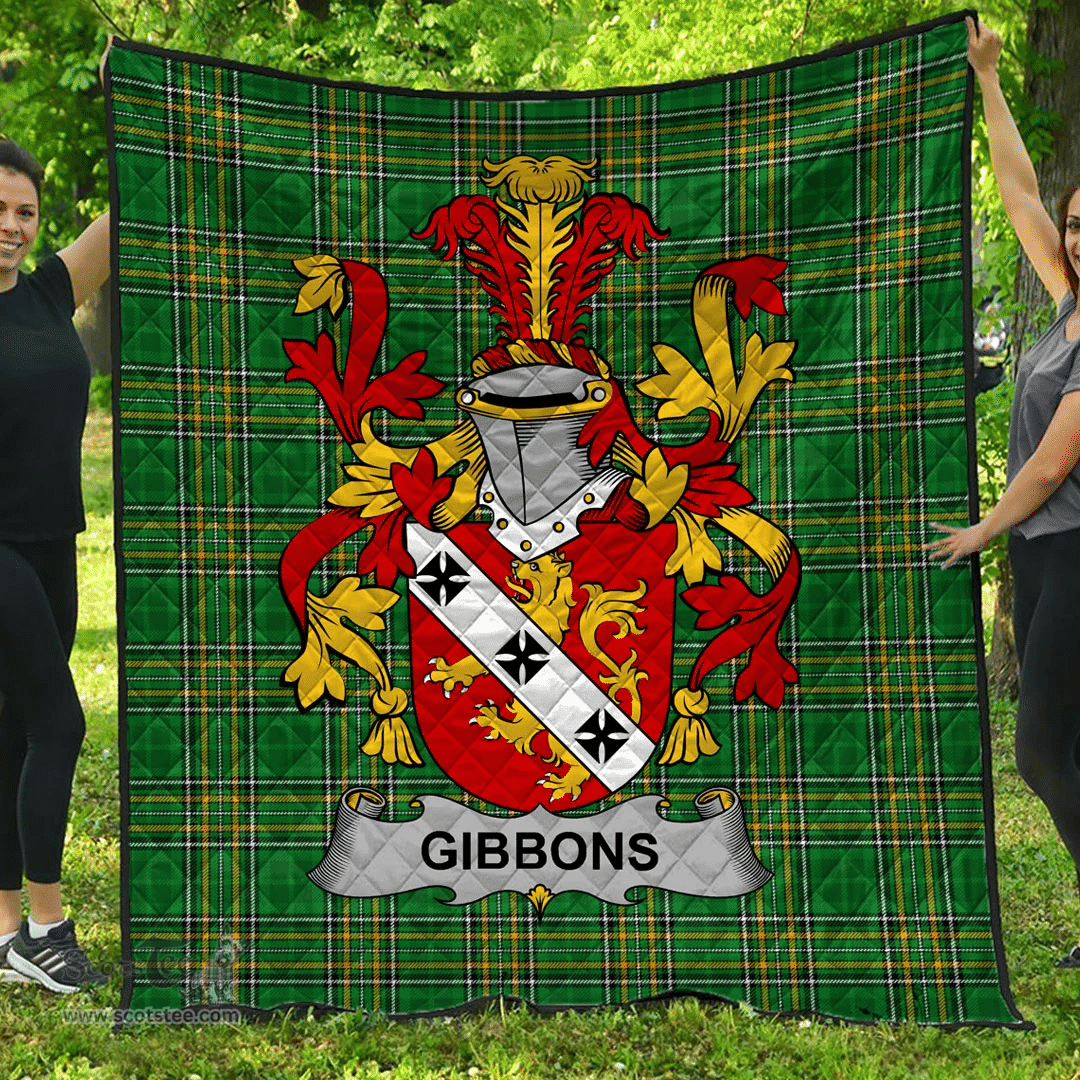 Scottish Gibbons Or Mcgibbons Irish Coat of Arms Family Crest Quilt Irish National Tartan Irish County Quilts