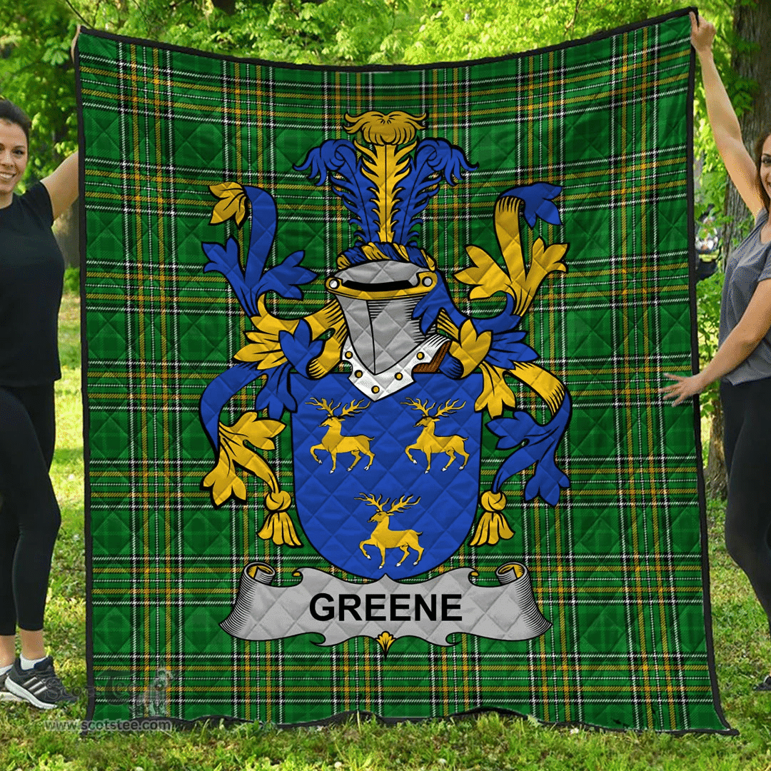Scottish Greene Irish Coat of Arms Family Crest Quilt Irish National Tartan Irish County Quilts