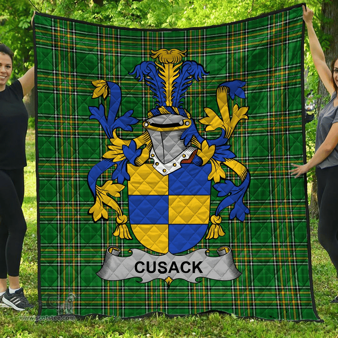 Scottish Cusack Irish Coat of Arms Family Crest Quilt Irish National Tartan Irish County Quilts