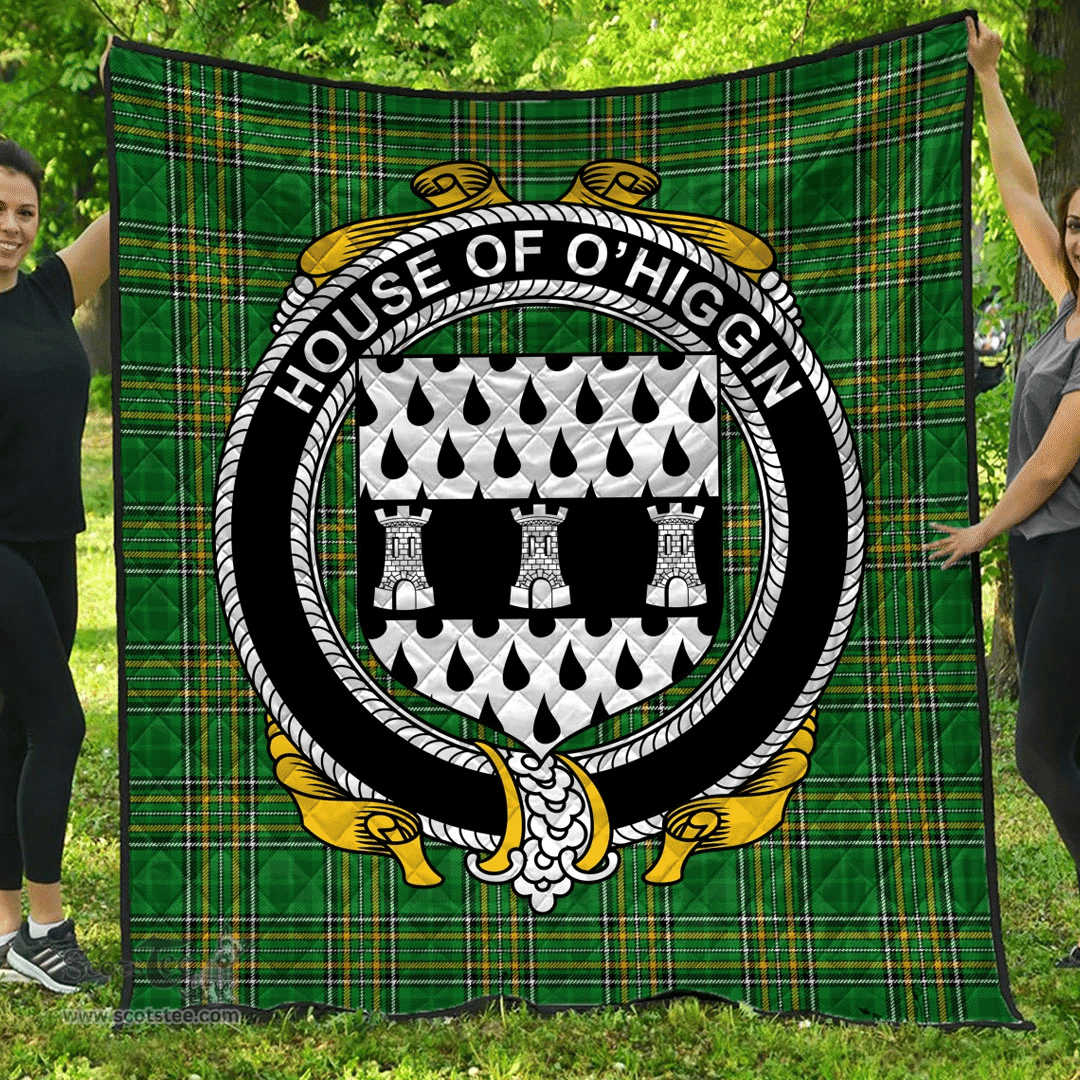 Scottish House Of O'Higgin Irish Coat of Arms Family Crest Quilt Irish National Tartan Irish County Quilts