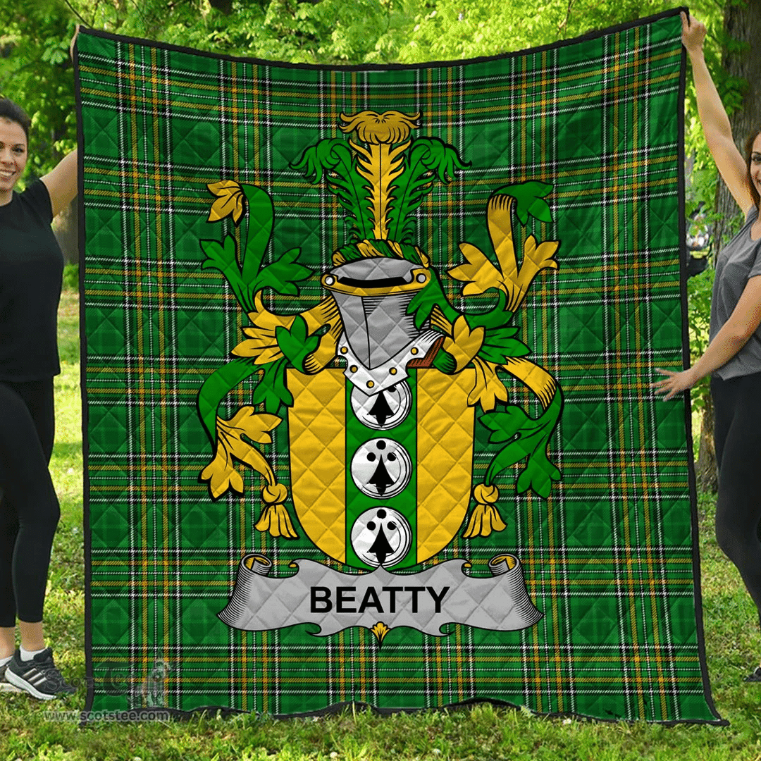 Scottish Beatty Or Betagh Irish Coat of Arms Family Crest Quilt Irish National Tartan Irish County Quilts