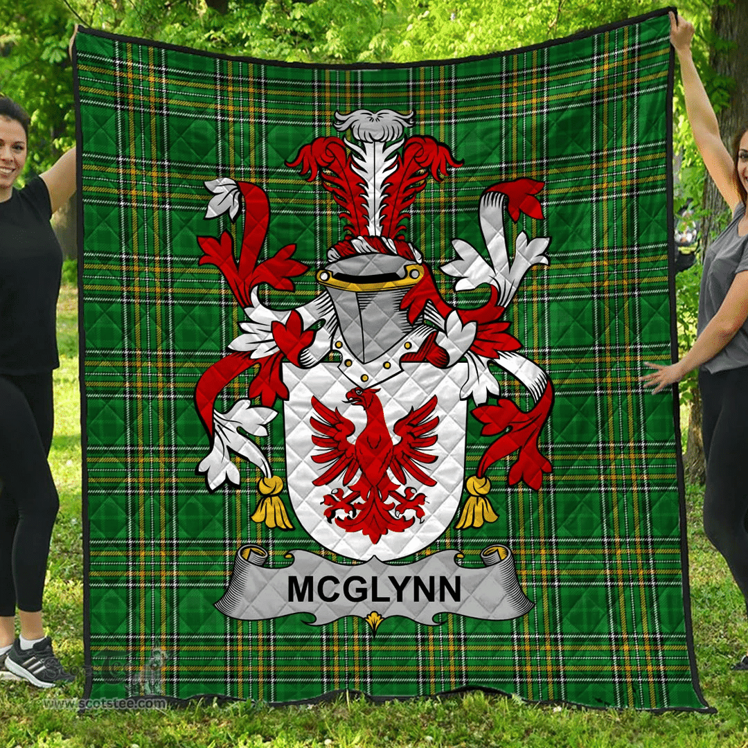 Scottish Mcglynn Or Glynn Irish Coat of Arms Family Crest Quilt Irish National Tartan Irish County Quilts