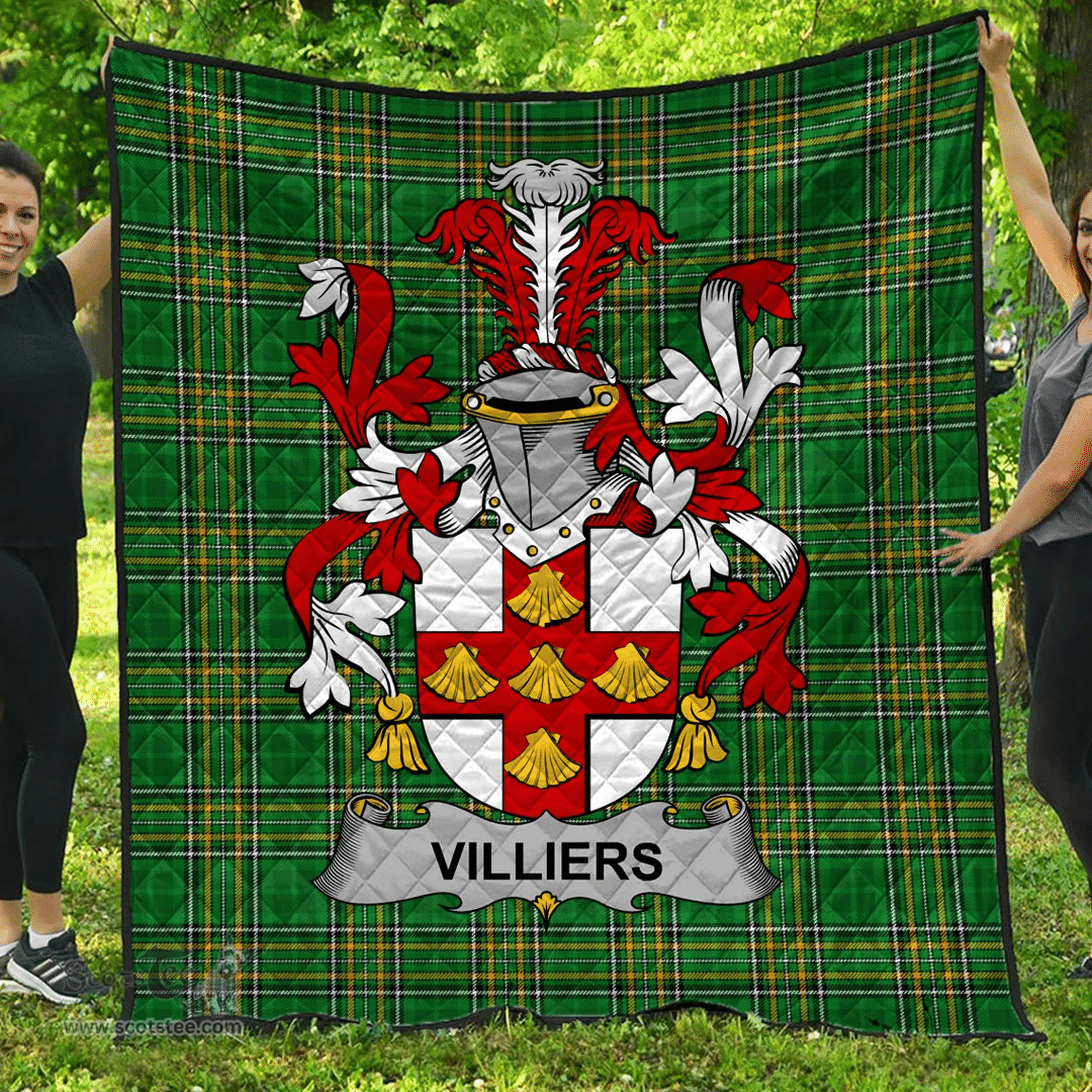 Scottish Villiers Irish Coat of Arms Family Crest Quilt Irish National Tartan Irish County Quilts