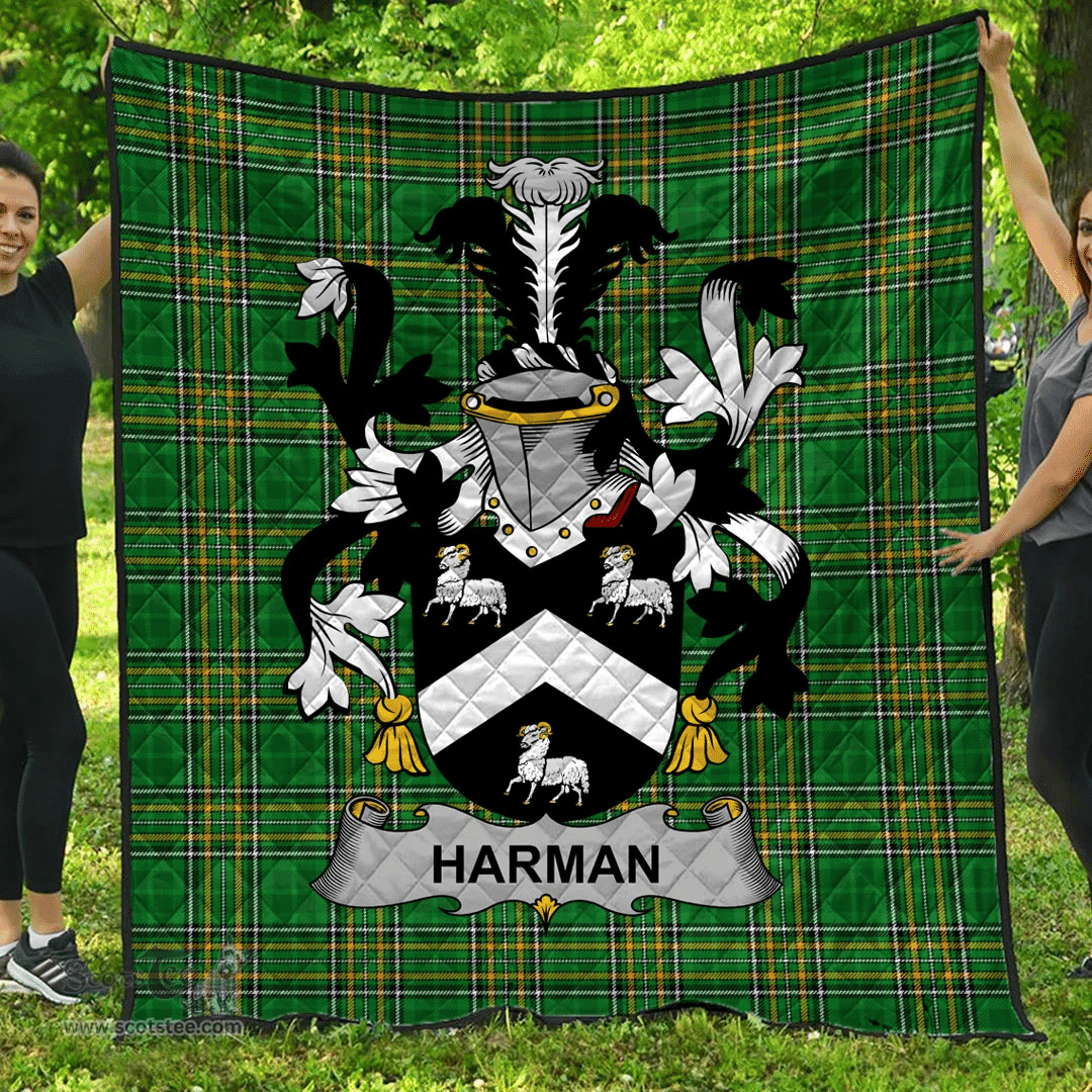 Scottish Harman Irish Coat of Arms Family Crest Quilt Irish National Tartan Irish County Quilts