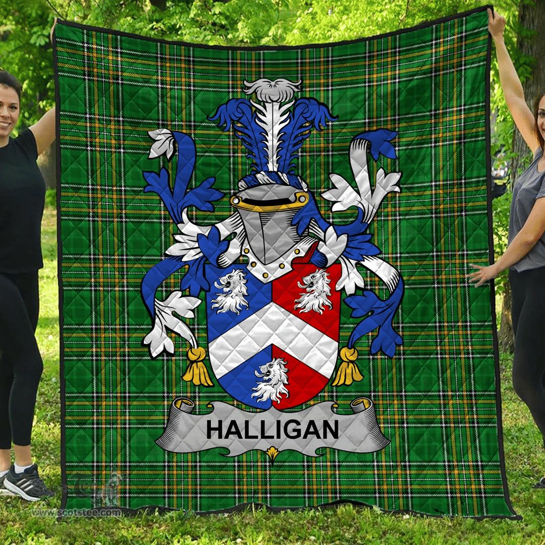 Scottish Halligan Or O'Halligan Irish Coat of Arms Family Crest Quilt Irish National Tartan Irish County Quilts