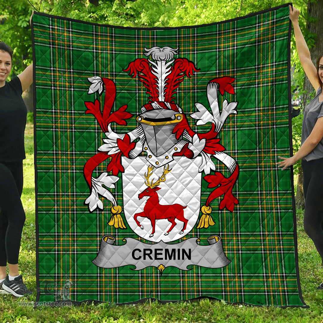 Scottish Cremin Or O'Cremin Irish Coat of Arms Family Crest Quilt Irish National Tartan Irish County Quilts