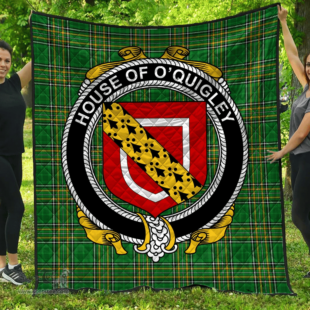 Scottish House Of O'Quigley Irish Coat of Arms Family Crest Quilt Irish National Tartan Irish County Quilts