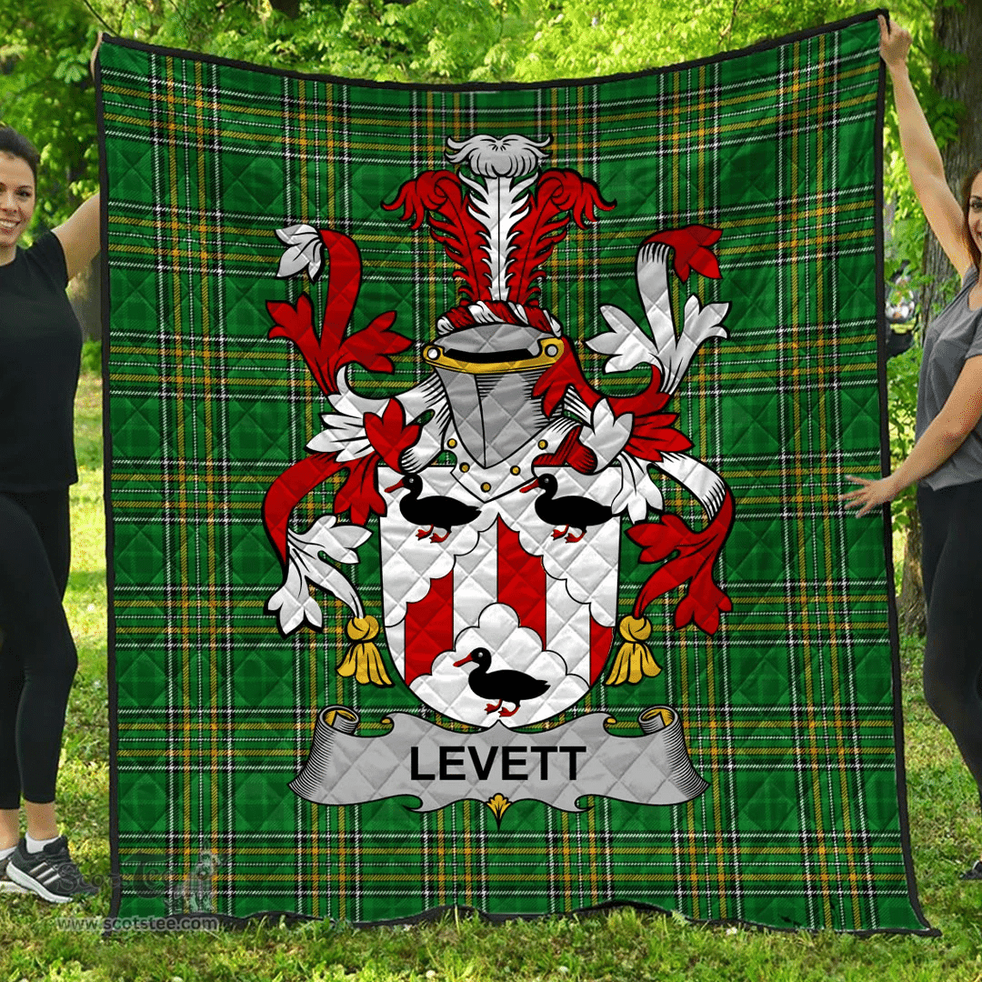 Scottish Levett Or Lyvett Irish Coat of Arms Family Crest Quilt Irish National Tartan Irish County Quilts