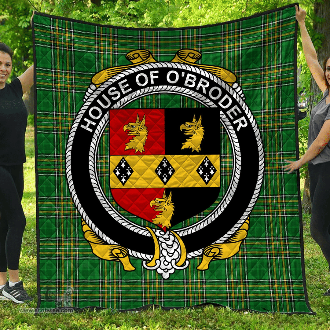 Scottish House Of O'Broder Irish Coat of Arms Family Crest Quilt Irish National Tartan Irish County Quilts