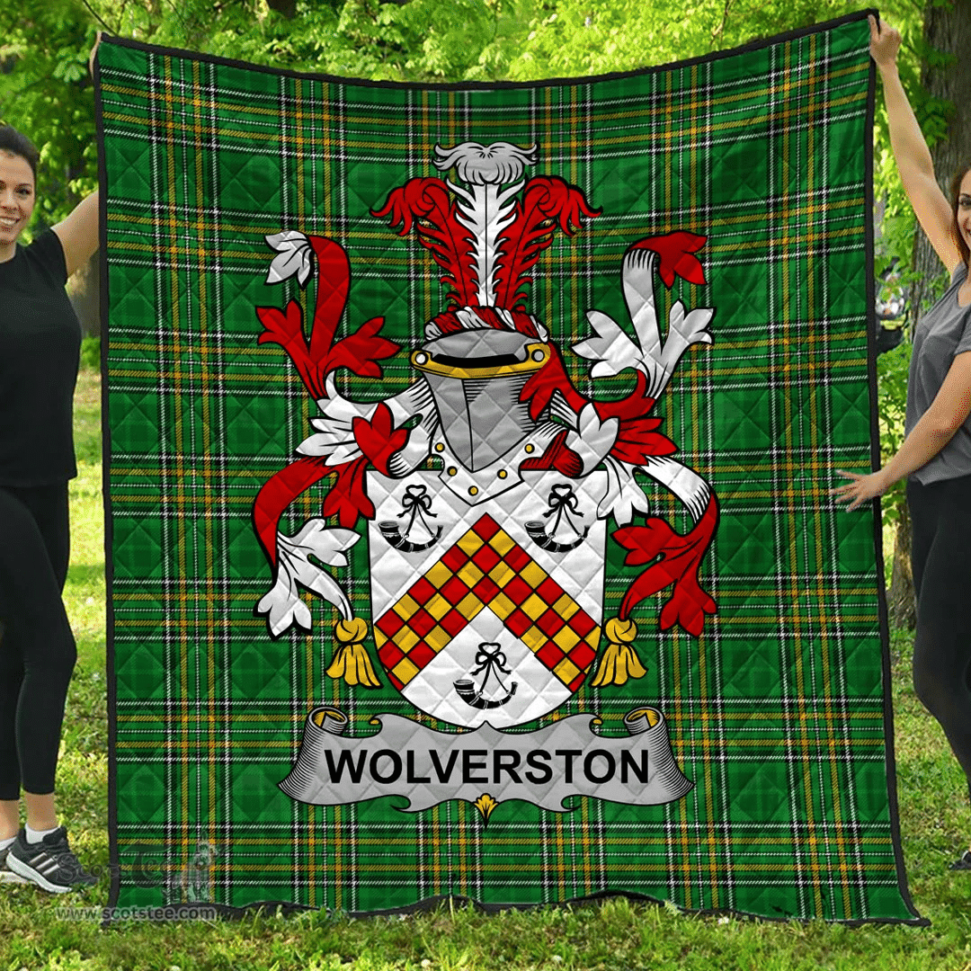 Scottish Wolverston Irish Coat of Arms Family Crest Quilt Irish National Tartan Irish County Quilts