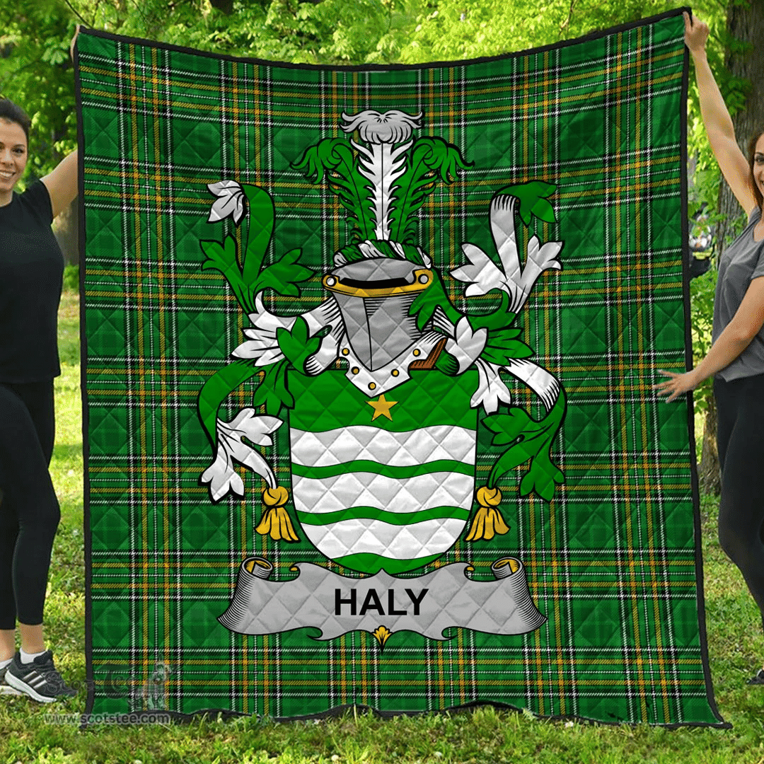 Scottish Haly Or O'Haly Irish Coat of Arms Family Crest Quilt Irish National Tartan Irish County Quilts