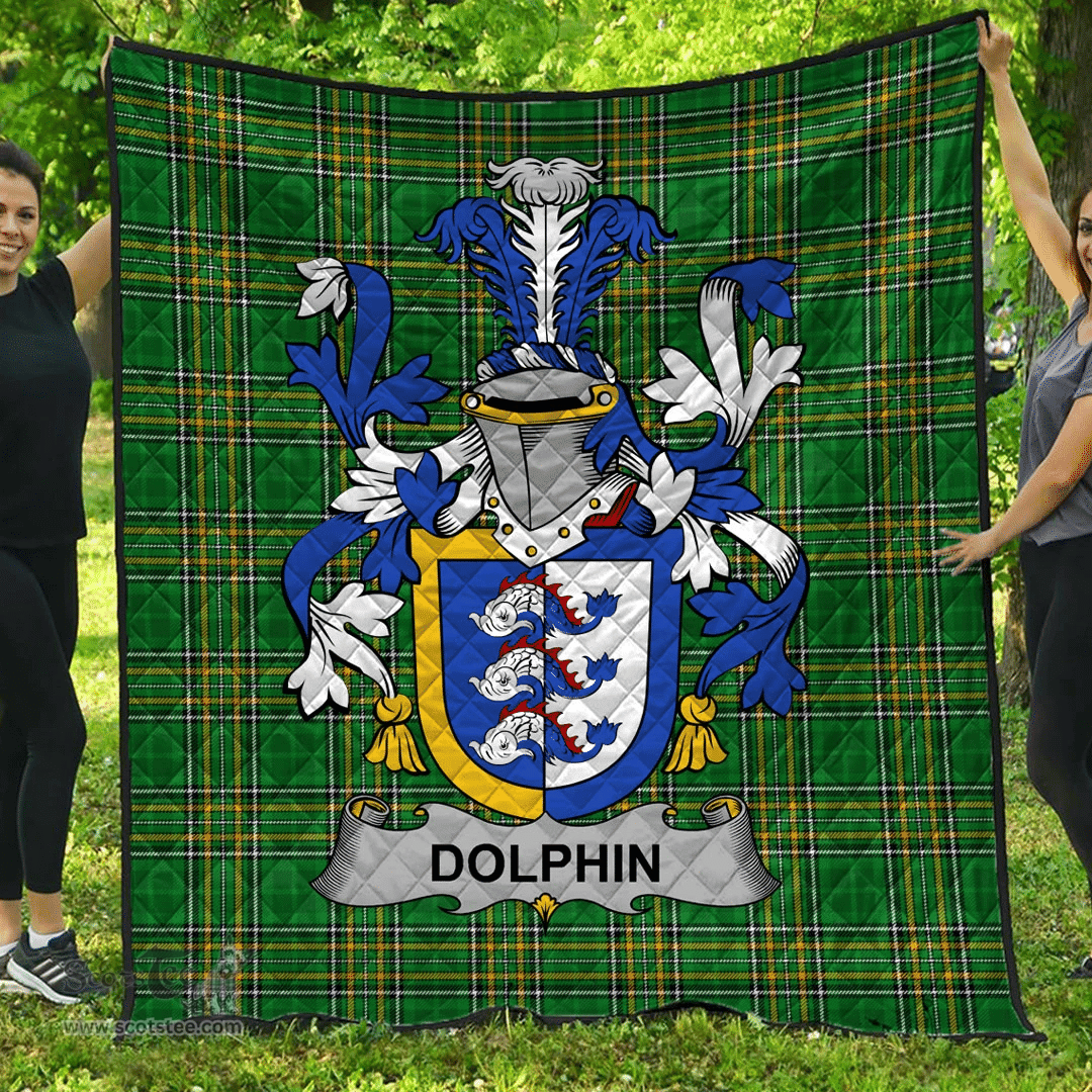 Scottish Dolphin Or Dolphyn Irish Coat of Arms Family Crest Quilt Irish National Tartan Irish County Quilts