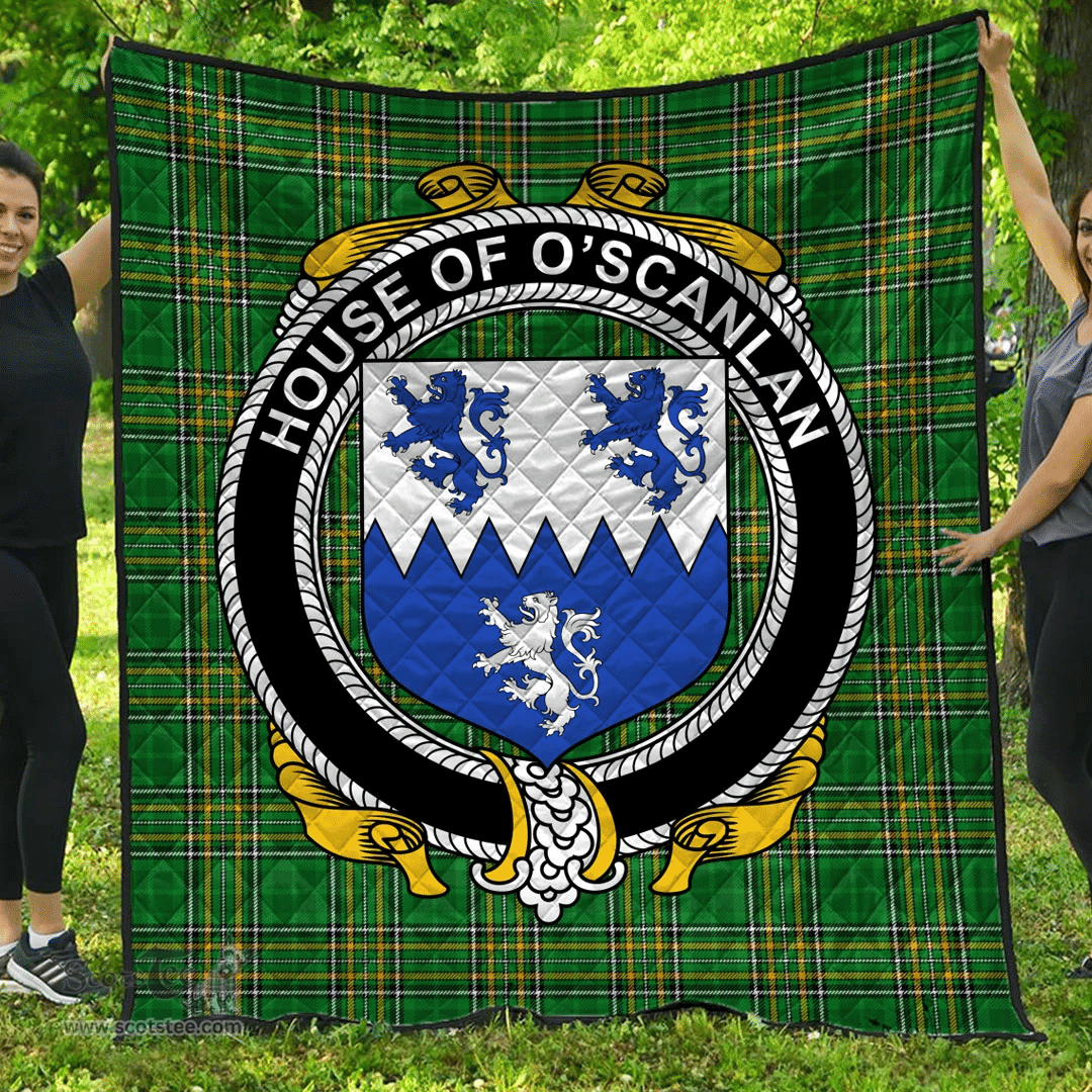 Scottish House Of O'Scanlan (Munster) Irish Coat of Arms Family Crest Quilt Irish National Tartan Irish County Quilts