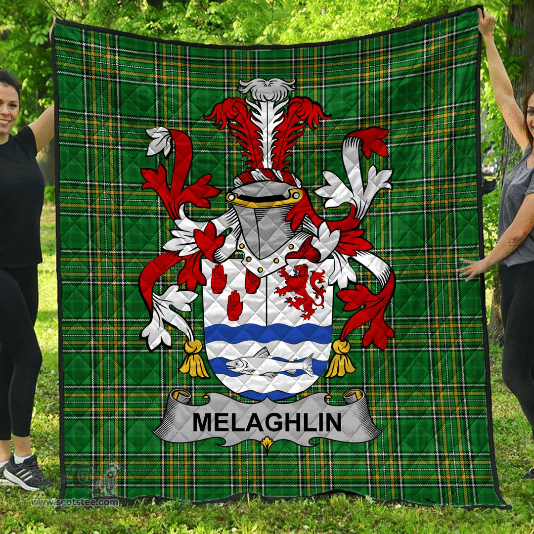 Scottish Melaghlin Or O'Melaghlin Irish Coat of Arms Family Crest Quilt Irish National Tartan Irish County Quilts