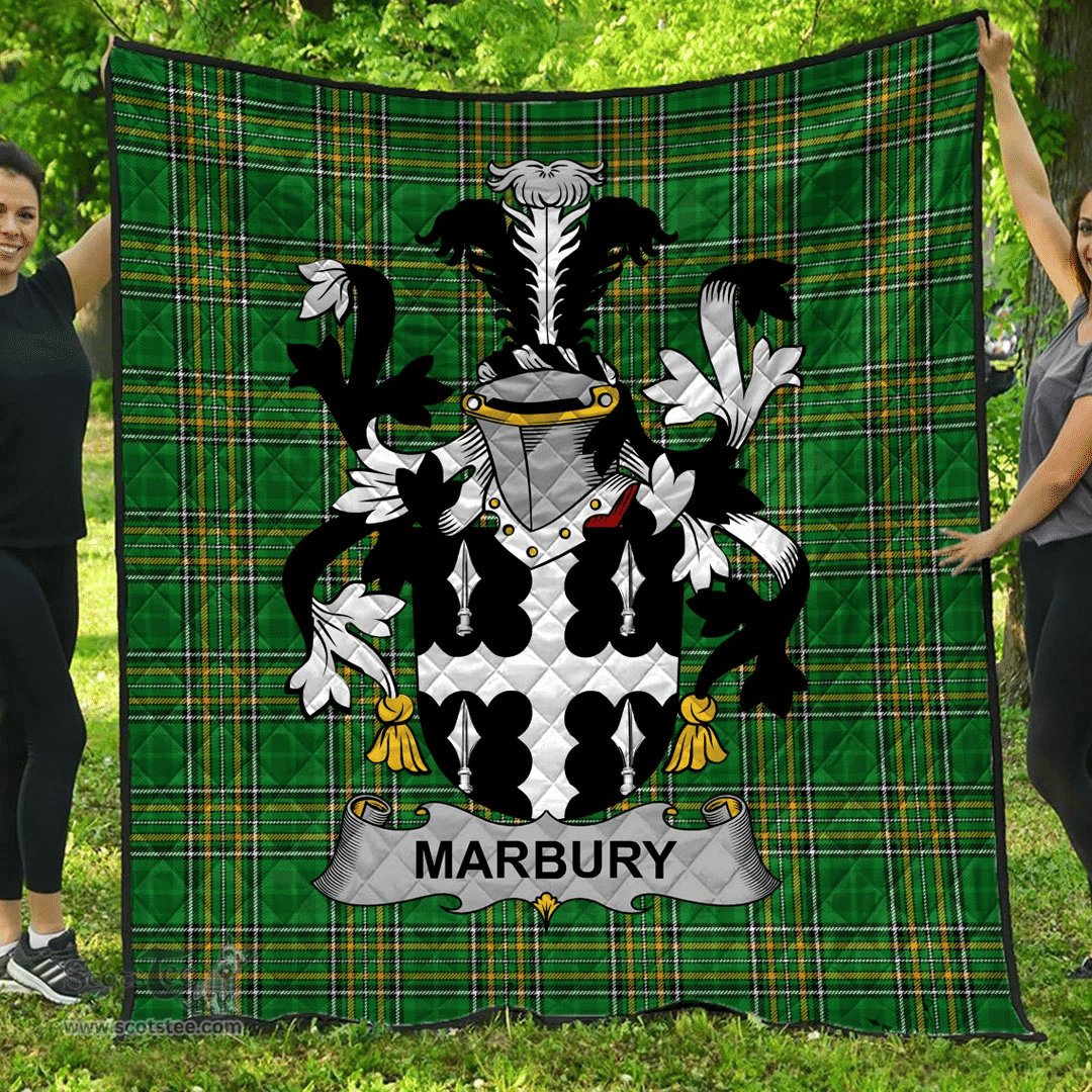 Scottish Marbury Or Maybery Irish Coat of Arms Family Crest Quilt Irish National Tartan Irish County Quilts