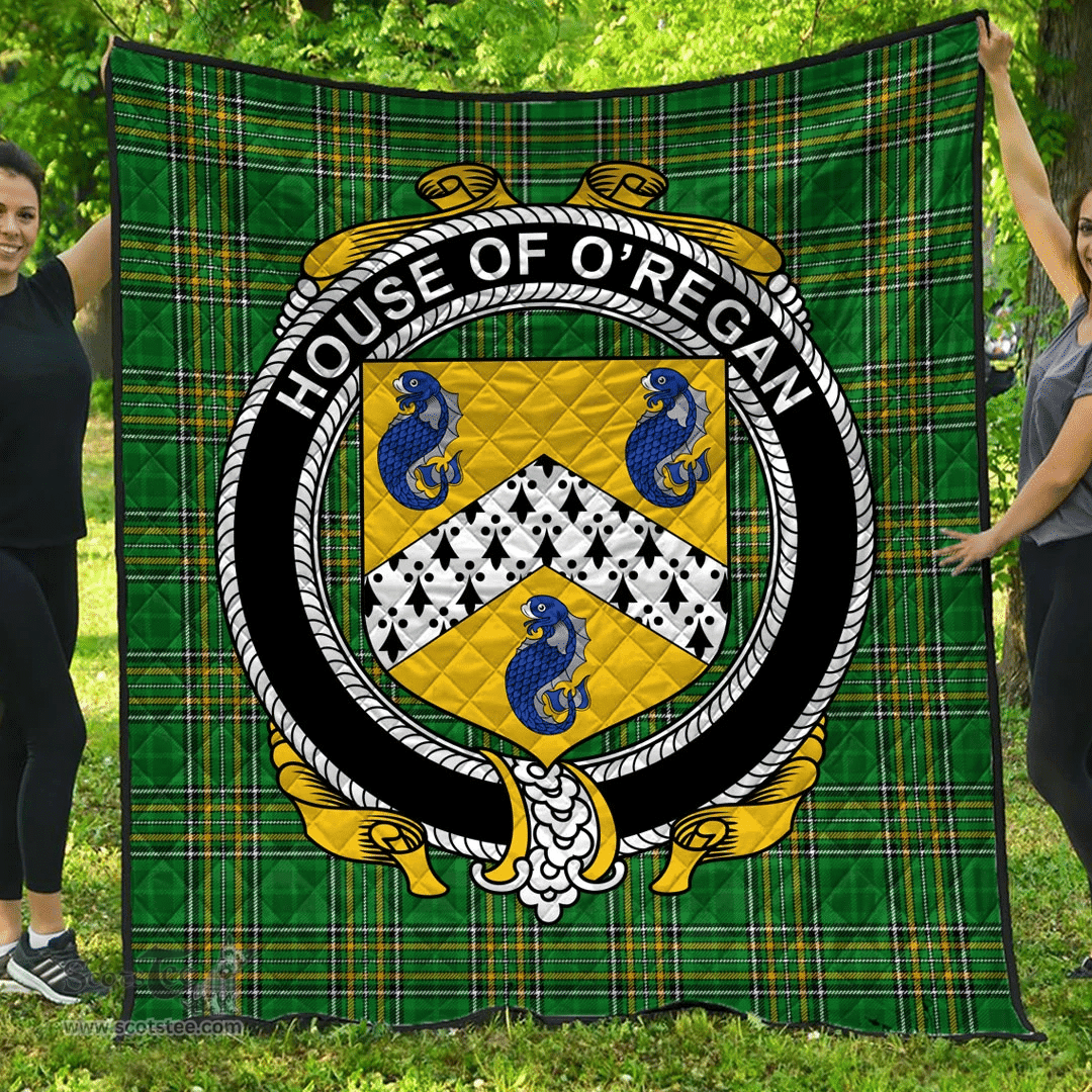 Scottish House Of O'Regan Irish Coat of Arms Family Crest Quilt Irish National Tartan Irish County Quilts