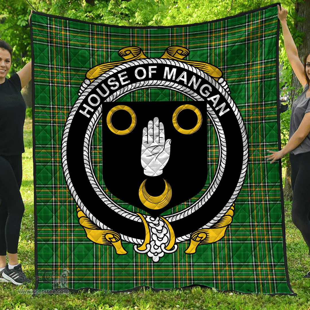 Scottish House Of Mangan Irish Coat of Arms Family Crest Quilt Irish National Tartan Irish County Quilts