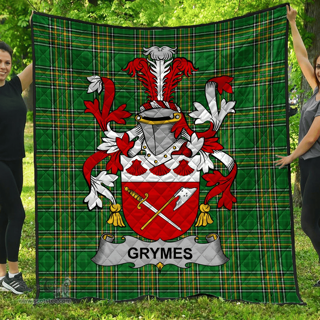 Scottish Grymes Irish Coat of Arms Family Crest Quilt Irish National Tartan Irish County Quilts