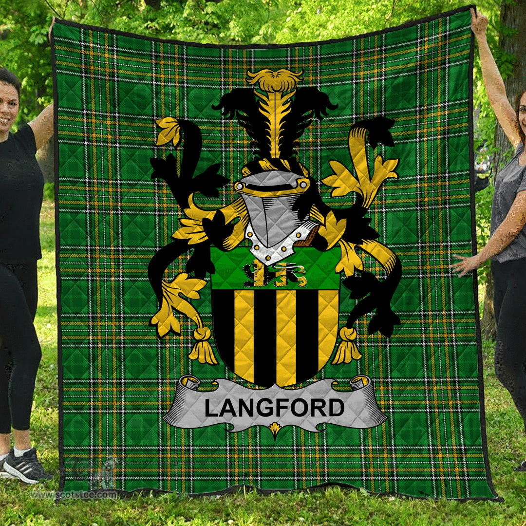 Scottish Langford Irish Coat of Arms Family Crest Quilt Irish National Tartan Irish County Quilts