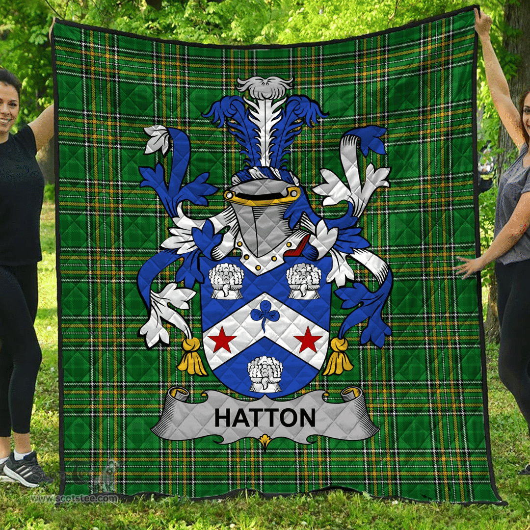 Scottish Hatton Or Mcilhatton Irish Coat of Arms Family Crest Quilt Irish National Tartan Irish County Quilts