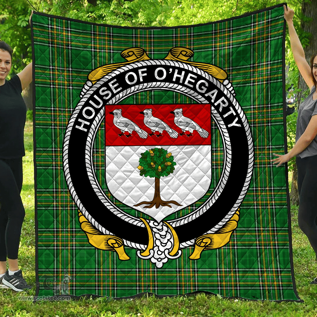 Scottish House Of O'Hegarty Irish Coat of Arms Family Crest Quilt Irish National Tartan Irish County Quilts