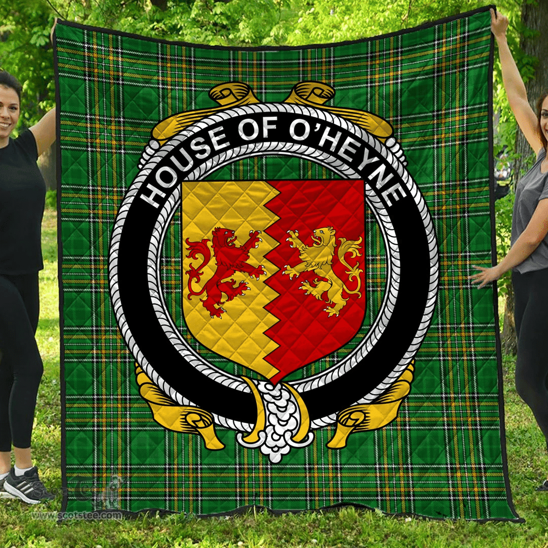 Scottish House Of O'Heyne Irish Coat of Arms Family Crest Quilt Irish National Tartan Irish County Quilts