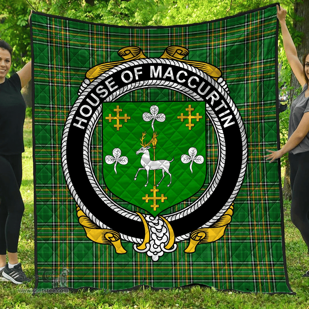 Scottish House Of Maccurtin Irish Coat of Arms Family Crest Quilt Irish National Tartan Irish County Quilts