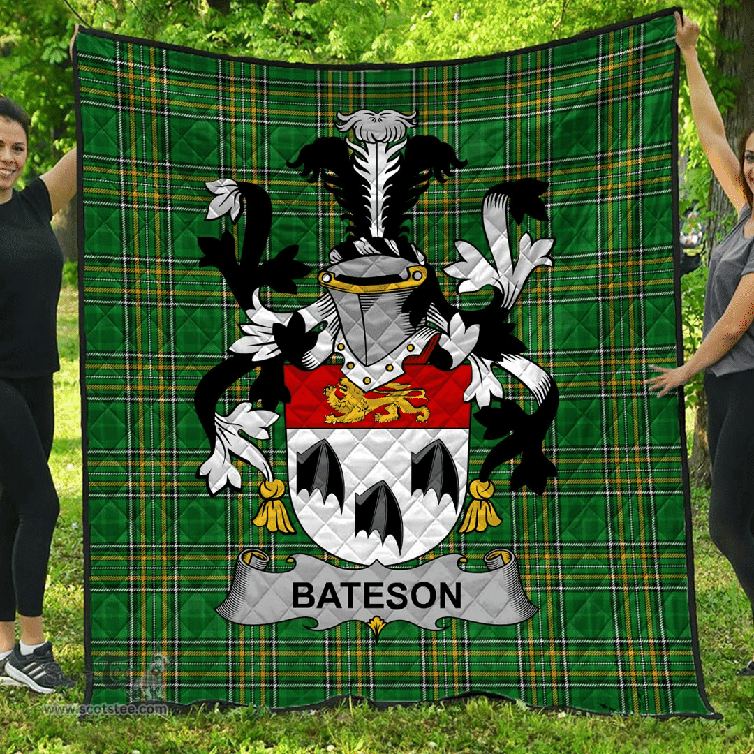 Scottish Bateson Irish Coat of Arms Family Crest Quilt Irish National Tartan Irish County Quilts