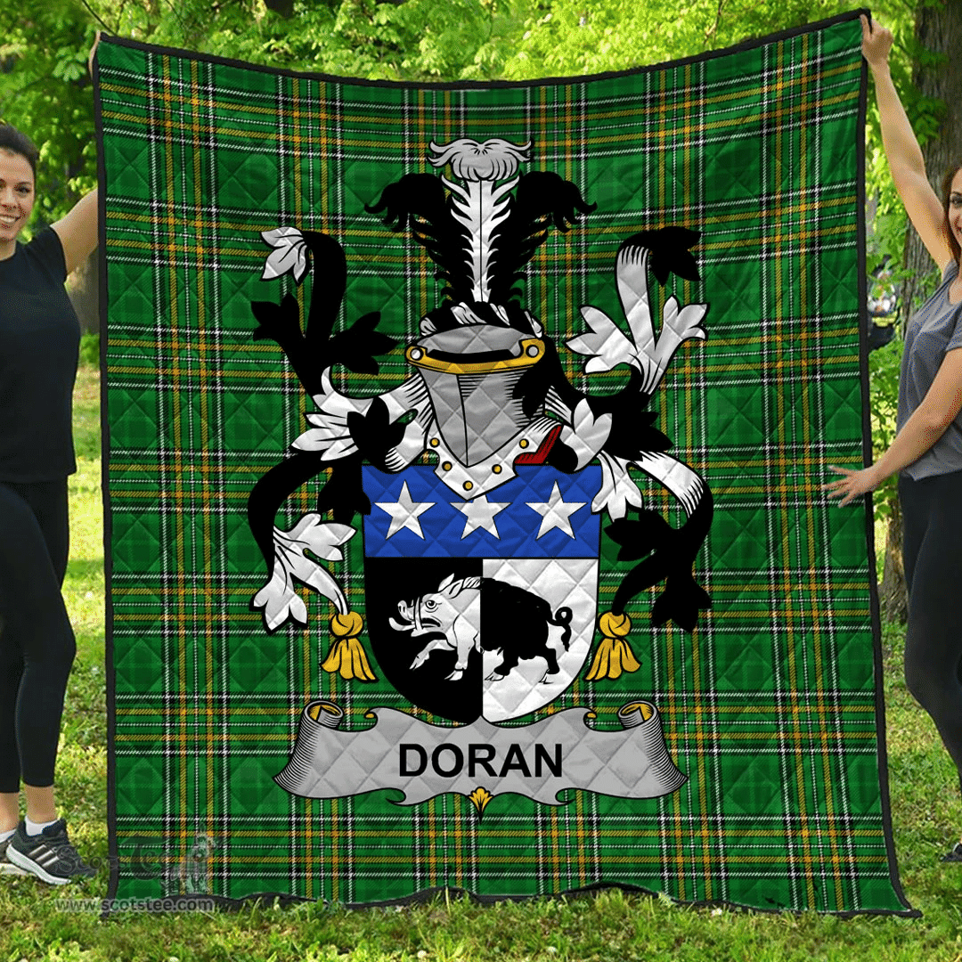 Scottish Doran Or O'Doran Irish Coat of Arms Family Crest Quilt Irish National Tartan Irish County Quilts