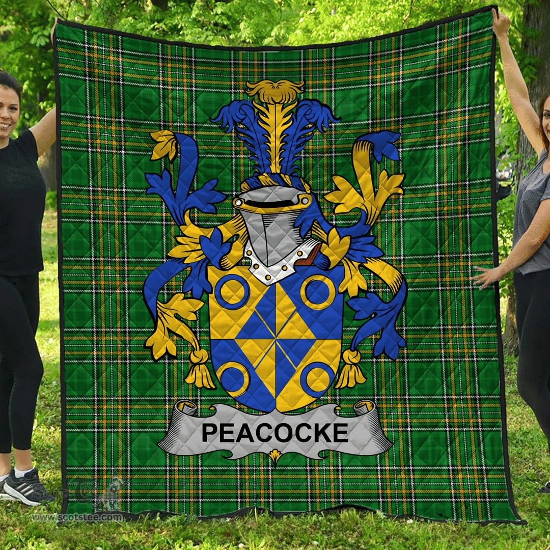 Scottish Peacocke Irish Coat of Arms Family Crest Quilt Irish National Tartan Irish County Quilts