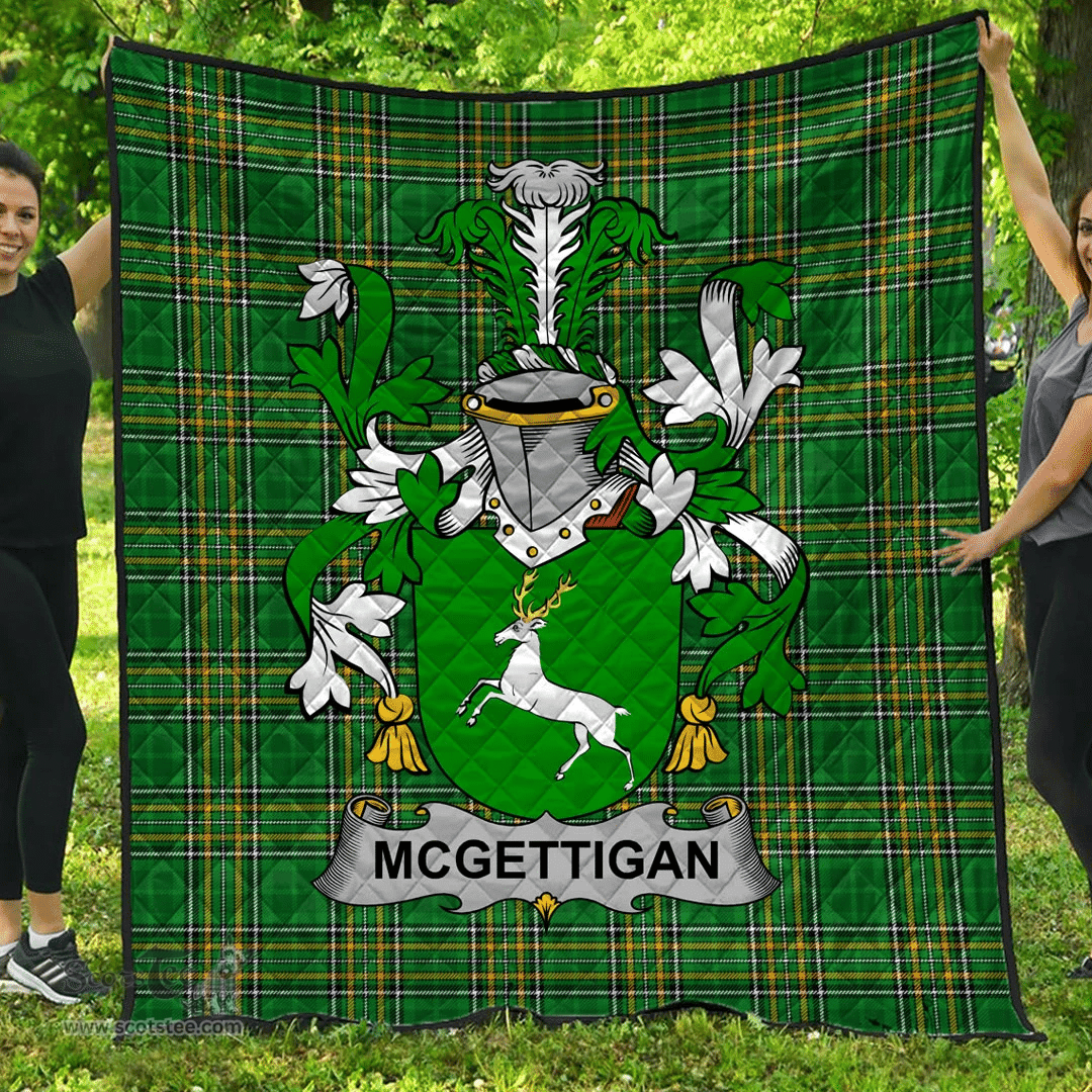 Scottish Mcgettigan Or Gethin Irish Coat of Arms Family Crest Quilt Irish National Tartan Irish County Quilts
