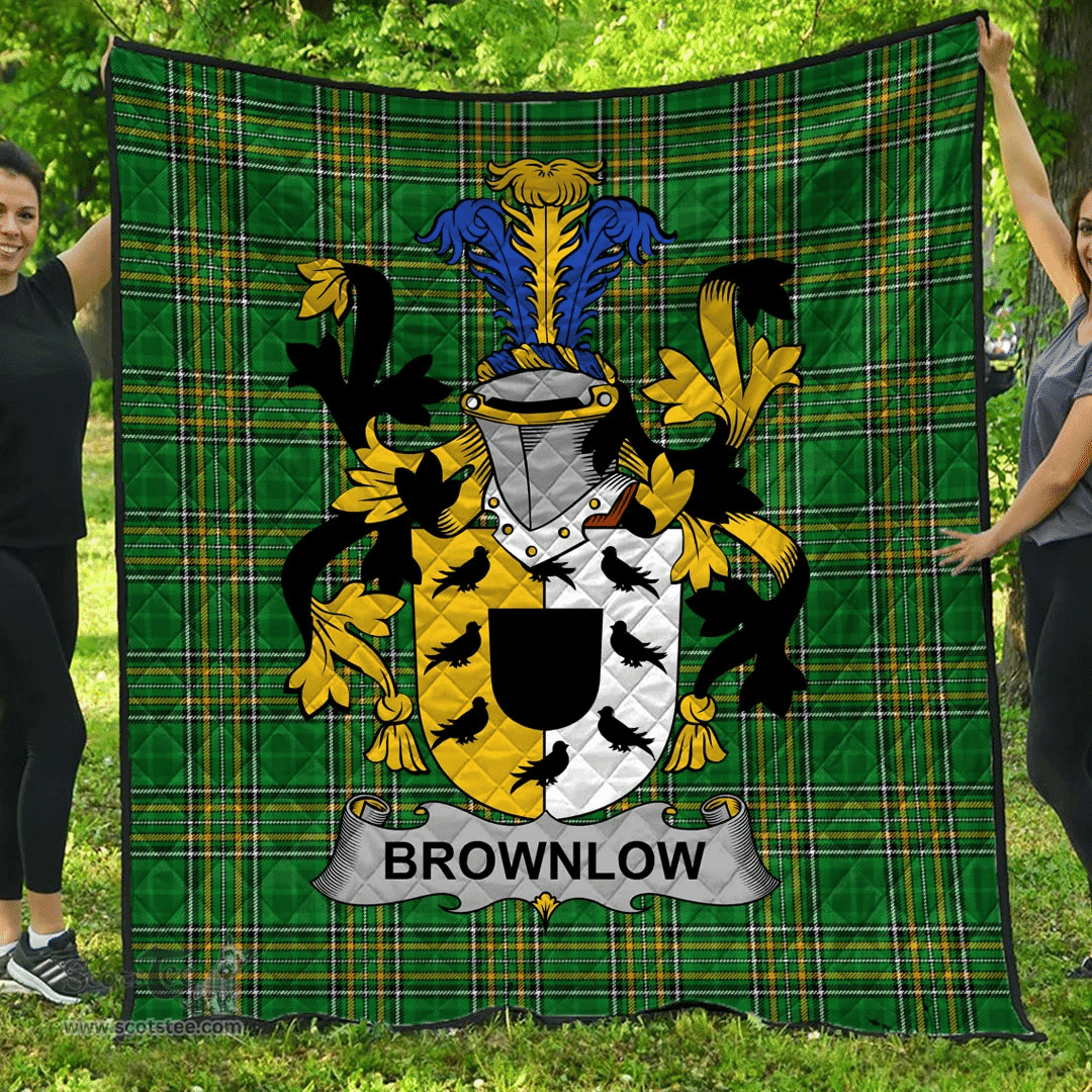 Scottish Brownlow Irish Coat of Arms Family Crest Quilt Irish National Tartan Irish County Quilts