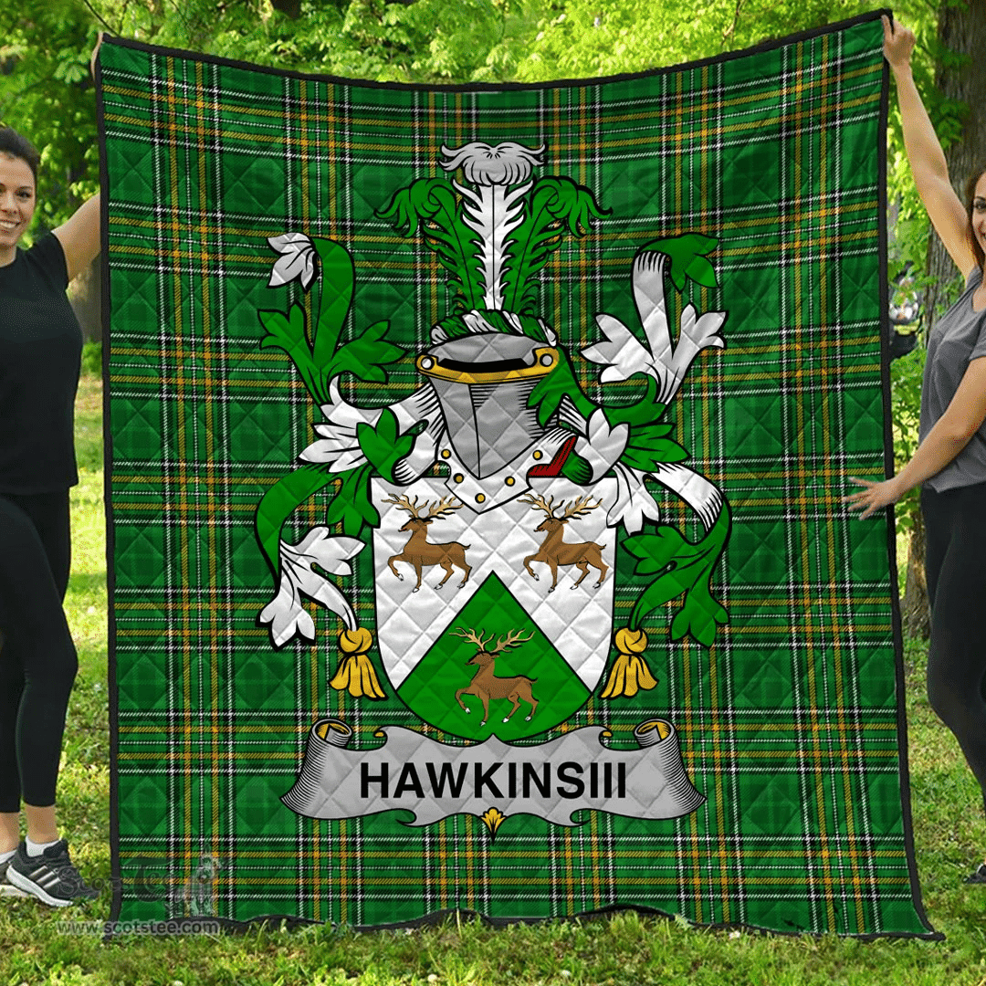 Scottish Hawkinsiii Irish Coat of Arms Family Crest Quilt Irish National Tartan Irish County Quilts