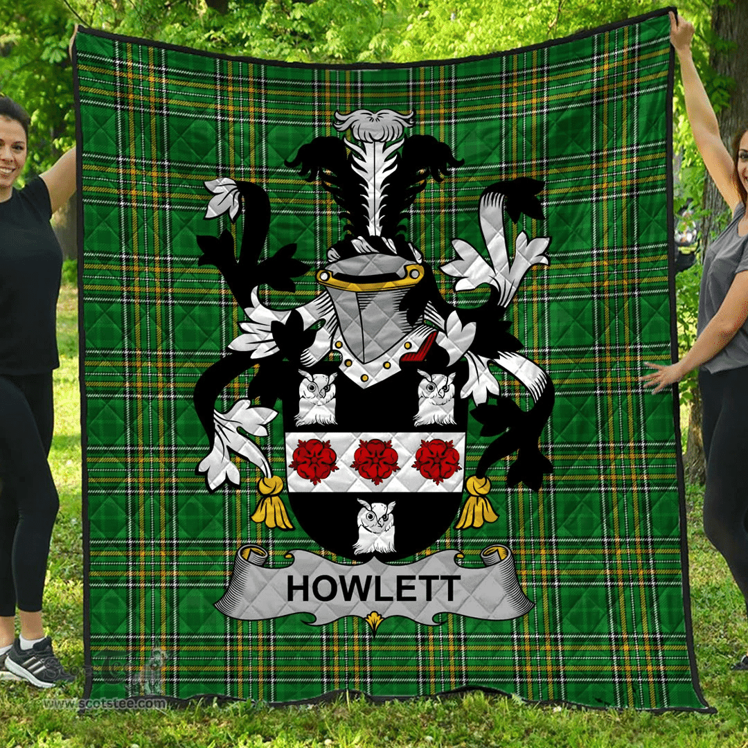 Scottish Howlett Or Hewlett Irish Coat of Arms Family Crest Quilt Irish National Tartan Irish County Quilts
